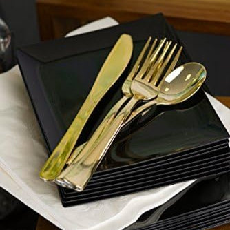 CUCHILLOS PLASTICO PREMIUM DORADOS - 24 Unidades