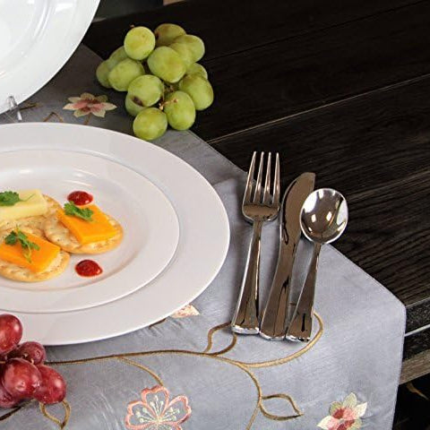 CUCHILLOS PLASTICO PREMIUM PLATEADOS- 24 Unidades