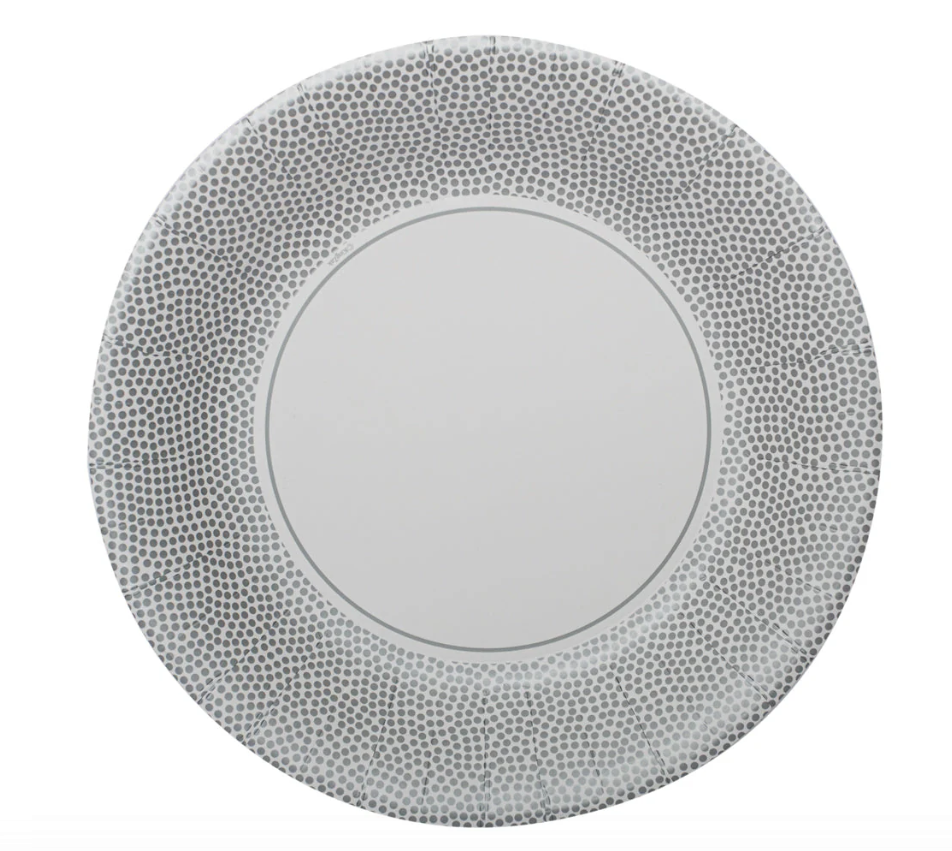 PLATOS PUNTOS PLATEADOS DE PAPEL PREMIUM