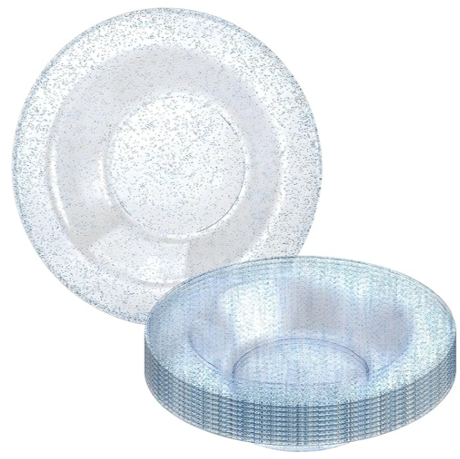 BOWLS PLASTICO PREMIUM GLITTER PLATEADO LILLIAN