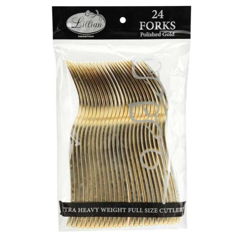 TENEDORES PLASTICO PREMIUM DORADOS - 24 Unidades