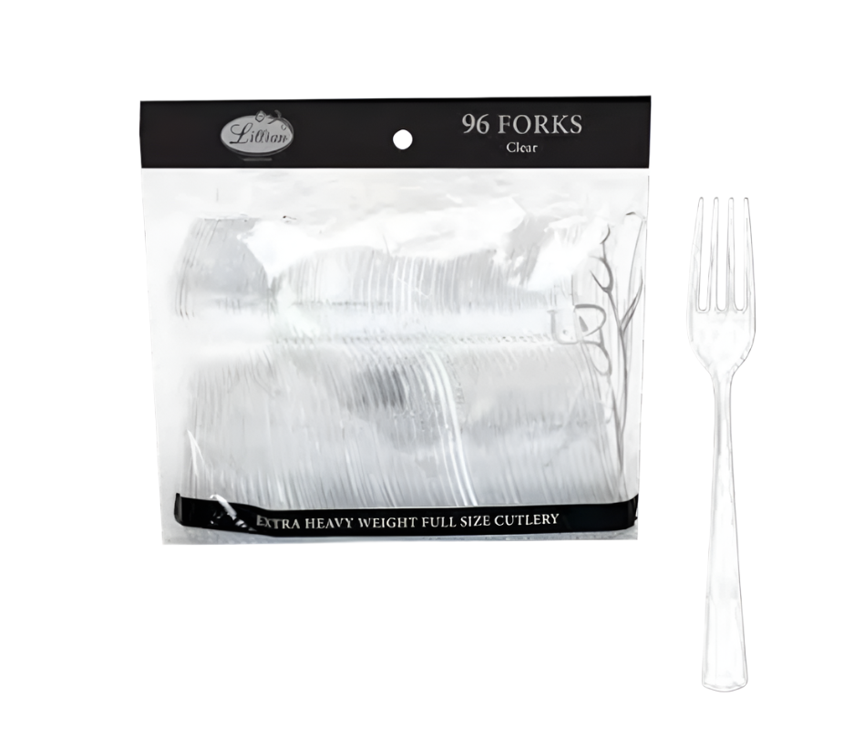 TENEDORES PLASTICO PREMIUM TRANSPARENTES - 96 Unidades