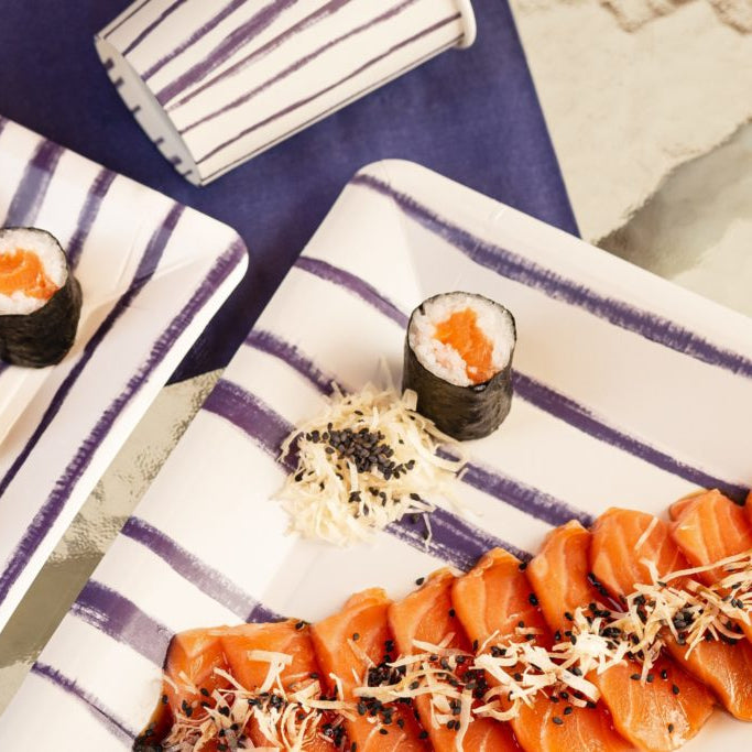 PLATO CARTON BIODEGRADABLE LINEAS AZULES - 23 CM