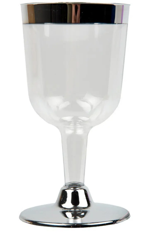 SET COPA DE VINO CON BORDE PLATEADO - 6 Unidades