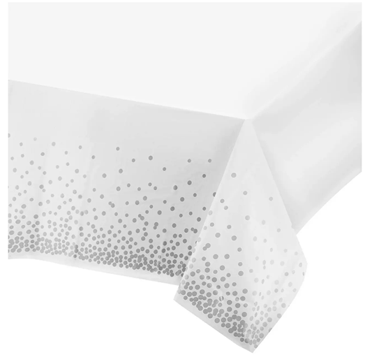 MANTEL BLANCO PUNTOS PLATEADOS X 1