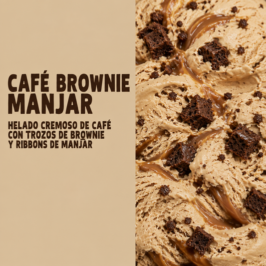 Helado MØLK de café con trozos de brownie y vetas de manjar
